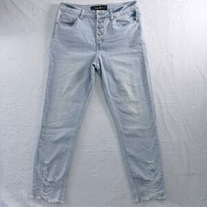 Indigo Rein Jeans Button Fly Light Wash Distressed Raw Hem Size 13